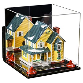 Better Display Cases Versatile Acrylic Display Case - Medium Square Box with Mirror, Wall Mount, Red Risers and Clear Base 11" x 11" x 11" (A001-RR)