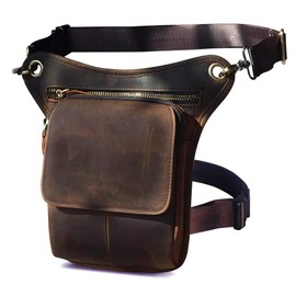 Leather Waist Pack Casual Drop Leg Bag for Men Women Outdoor Travel Sports Motorcycle Bike Cycling Tactical Hiking Bum Bag Camping Pouch Pocket Sling Crossbody Daypack Deep Brown