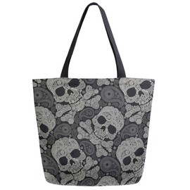 ZzWwR Chic Paisley Skulls VintagePattern Extra Large Canvas Market Beach Travel Reusable Grocery Shopping Tote Bag Portable Storage HandBags