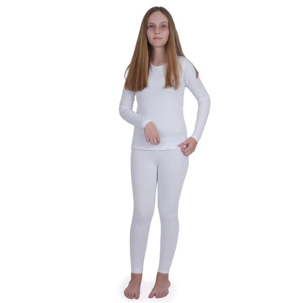 INNERSY Girls' Thermal Underwear Set Long Sleeve and Trousers Winter Warm 8-16 Years, white