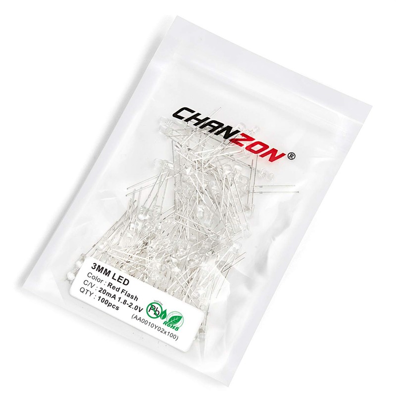 Chanzon 100 pcs 3mm Blinking Red LED Diode Lights 1.5Hz