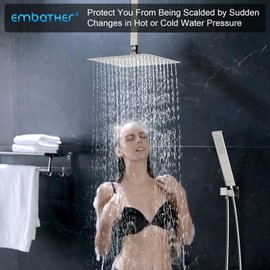 EMBATHER Rain Shower System, Brushed Nickel Shower Faucets Sets Complete with 10 Inch Rain Shower Head and Handheld (With Shower Valve)