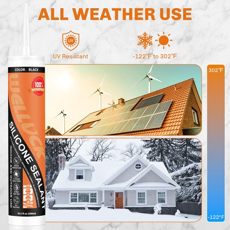 WELLUCK Black Silicone Caulk, 100% Waterproof Silicone Sealant Adhesive Caulking,for