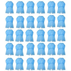 Leo Bata de aislamiento protector de desecho, 90 unidades, color azul. Sin látex, no tejido, resistente a líquidos, talla única