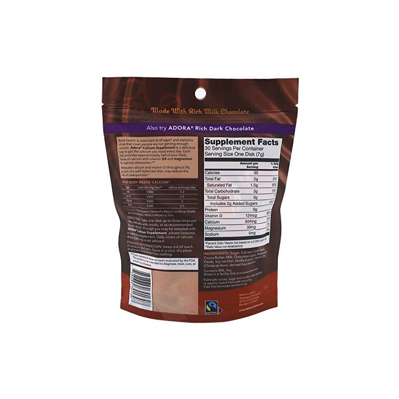 Adora Calcium Supplement, Fairtrade Milk Chocolate, Single Pack - 30