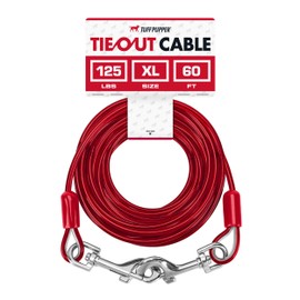 Tuff Pupper Dog Tie Out Cable 60 Feet | Dog Runner Cable for Yard 60 ft | Dog Lead Heavy Duty | Water & Rust Resistant Industrial Strength Steel Cable | 360 Degree No Tangle Swivel Clips | Dog Chain