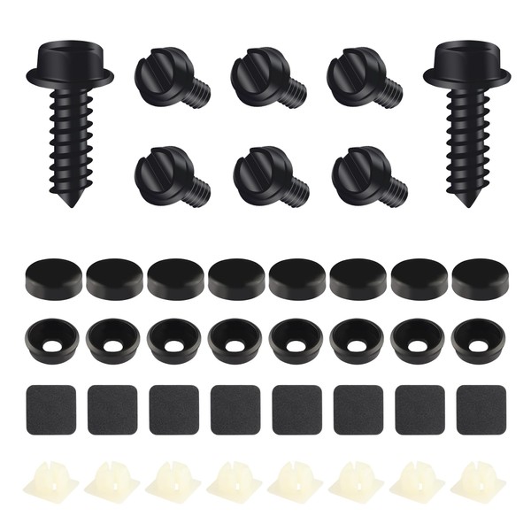 8 Sets License Plate Screw Kit,Stainless Steel Black License Plate Screws with Anti Theft License Plate Screws Cover,Universal License Plate Bracket Mounting Kit for Car Truck SUV (8PCS)