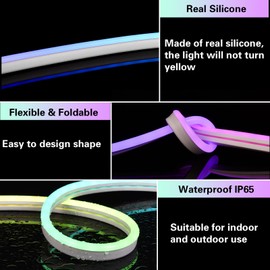 3 m RGB IC Neon LED Strip, USB 5 V LED Strip with Remote Control via App, Music Synchronization, Segmented Colour Changing, Intelligent RGB LED Strip for Bedroom