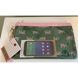 pep rally NWT PepRally Green w Pink Tiger Pencil Case, School supplies pouch Clear Pocket