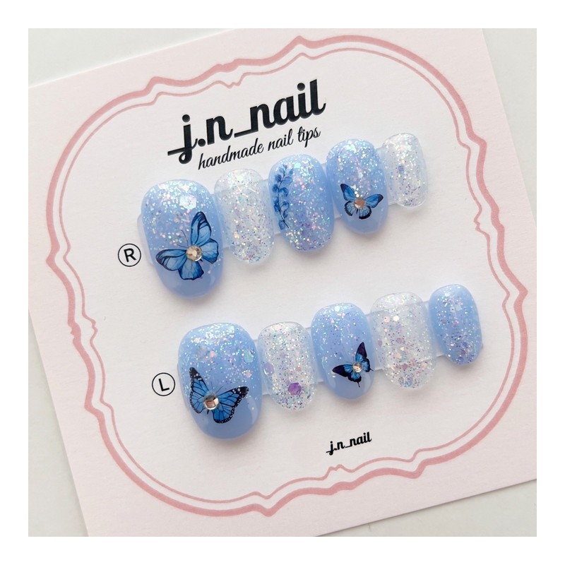 Spring Butterfly Homemade Nail Tips - Almond Egg / 봄의