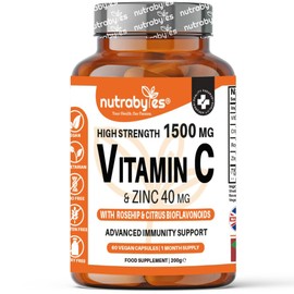 Vitamin C and Zinc Capsules | High Strength Vitamin C 1500mg and Zinc 40mg | Enhanced with Rosehip and Citrus Bioflavonoids | for Maintenance of Normal Immune System | 60 Vegan Capsules | Made in UK