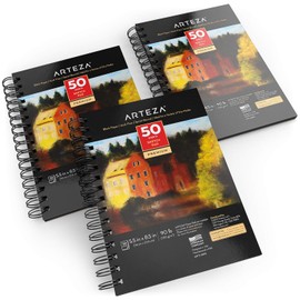 ARTEZA Spiral Sketch Book 5.5x8.5 Black Art Paper Drawing Pad 3 Pack 50 Sheets Sketch Pads for Drawing