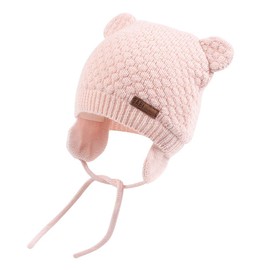 XIAOHAWANG Warm Baby Hat Cute Bear Toddler Earflap Beanie for Fall Winter (0-6 Months, A-Pink)
