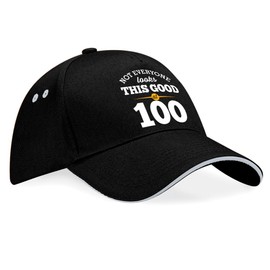 D Design Invent Print! 100th Birthday Gift Hat for Men Women Baseball Cap for 100 Year Old Black (Grey Trim)