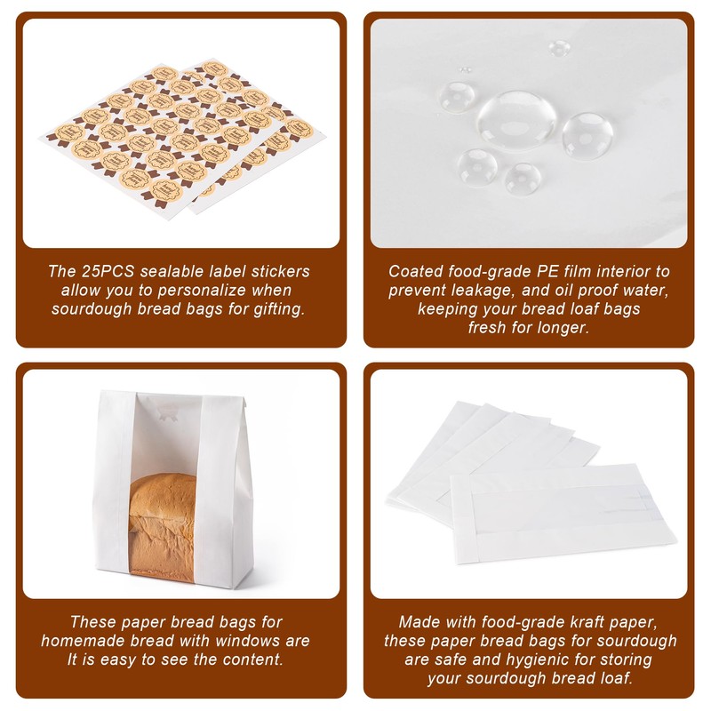 25PCS Paper Bread Bags, Large Sourdough Bread Bags for Homemade