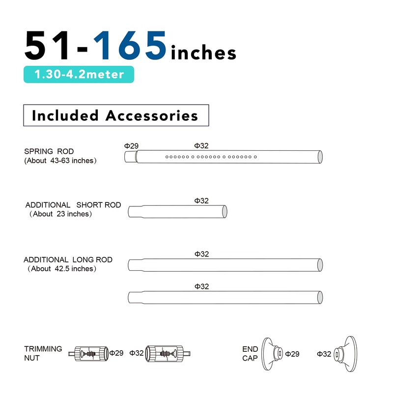 Umimile Tension Curtain Rod, 51-165 inches Adjustable Spring Shower Tension