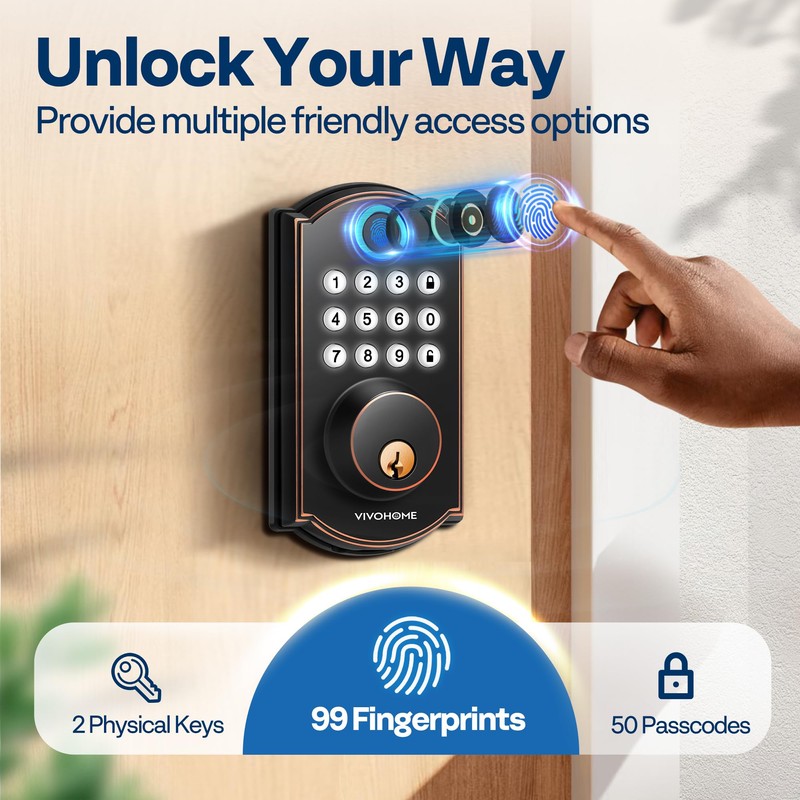 VIVOHOME Keyless Entry Door Lock with Fingerprint, Electronic Keypad Deadbolt