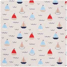 VBS Marketplace Decorative Fabric Linen Look Sailing Boats Motif Fabric 140 cm Wide Ökotex 100 Summer Motif Size 1-4 cm Maritime