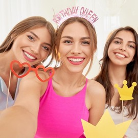CIEHER Pink Birthday Queen Headband Birthday Crown for Women Girls Birthday Decorations