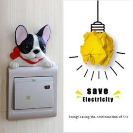 Cute Dog Light Switch Sticker, 3D French Bulldog Removable Decorative Wall Art Decals for Kids Room, Bedroom, Living Room (whiite)