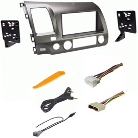 ASC Premium Taupe Car Stereo Radio Dash Install Kit, Wire Harness, and Antenna Adapter to Install an Aftermarket Radio for 2006 2007 2008 2009 2010 2011 Honda Civic - No Factory Nav