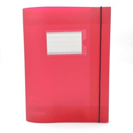Alevar 3 Flap Folder with Elastic and Transparent Window with Inserted Label, Translucent Plastic, Size 32x24 cm Back 1.8 cm, Color Red