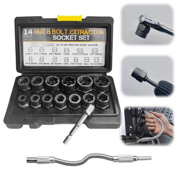 15-Piece 3/8 Inch Screw Extractor Nut Remover Set, with 200