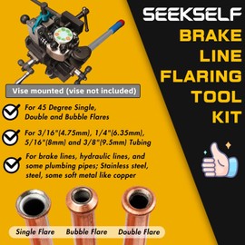 SEEKSELF Professional Brake Line Flaring Tool Kit for 45 Degree Single, Double and Bubble Flares, 3/16", 1/4", 5/16", 3/8" and 4.75mm Steel Copper Metal Tubing, Black