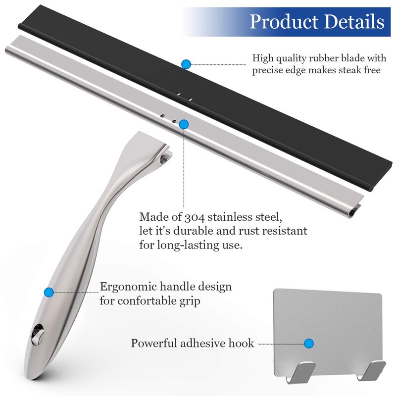 LPOLER Shower Squeegee for Shower Doors, Bathroom, Mirrors, Tiles and