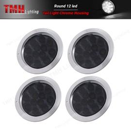 TMH 4 Inch 4 Pcs Smoked Lens White LED Round Trailer Tail Lights Reverse Lamp with Chrome Bezel for Truck Bus ATV Truck Lorry Flatbed Tow Camper RV 12V DC GAC12