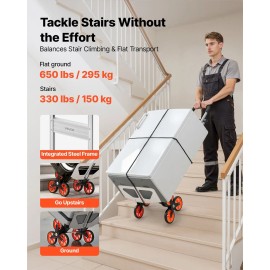 Aluminum Alloy Folding Trolley Cart 330 Lbs Stair-Climb Capacity 6 Wheels Telescoping Handle for Loading Ramps Plates BoardsMaterial of Frame: Aluminium Alloy, Load Capacity: 650 lbs