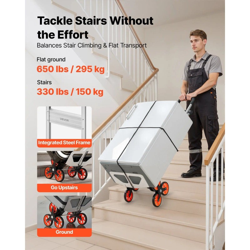 Aluminum Alloy Folding Trolley Cart 330 Lbs Stair-Climb Capacity 6