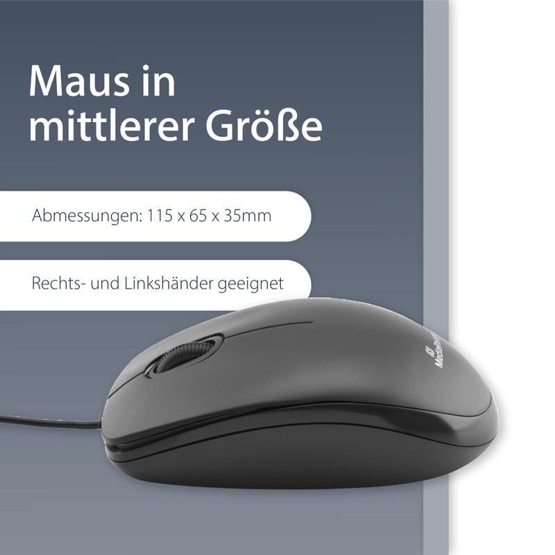 MediaRange kabelgebundene 3-Tasten Maus mit optischem Sensor, geräuscharm, schwarz