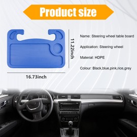 Dickno Car Steering Wheel Desk, Multipurpose Auto Steering Wheel Tray with Drink Holder, Steering Wheel Food Tray for Eating, Universal Vehicle Travel Accessories for Constant Travelers (Blue)