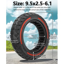 GLDYTIMES 9.5x2.50 Solid Tire, Replacement for NIU KQi3 MAX tire, Fit fot NIU KQi3 Pro/Sport Scooter, 9.5x2.5-6.1 Off-road Tubeless tire, Puncture-Free, Hassle-Free Maintenance, Shockproof (Red 1Pc)