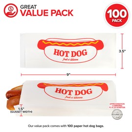 Paper Hot Dog Bags (100 Pack) - Microwavable, Leak Resistant Sleeves for Food Stands, Food Trucks, Take Out, Delivery - Stock Your Home