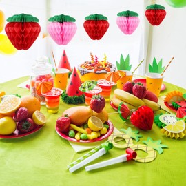 16 Pieces 6 Inch Strawberry Honeycomb Ball Tissue Paper Strawberry Ball Paper Strawberry Decoration for Strawberry Themed Birthday Party (Pink, Red)