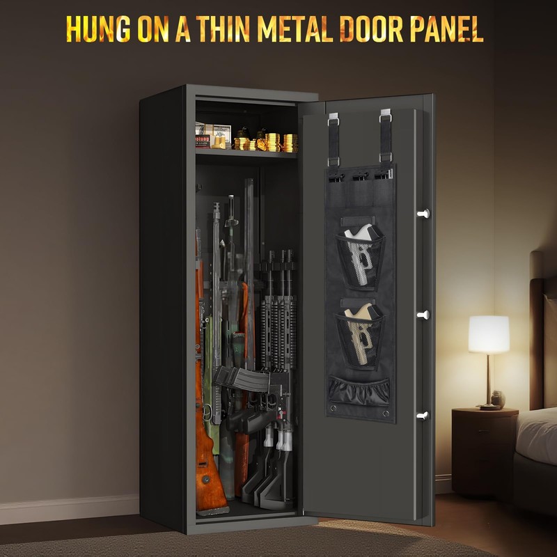INKUITEN Gun Safe Door Organizer,Handgun Hanger with Elastic Triple Mag