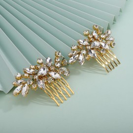 Teyglen Gold Rhinestone Wedding Hair Comb Bridal Crystal Headpiece for Bride Gold Delicate Hair Piece Decorative Hair Accessories Bridal Crystal Side Comb for Women(Gold)