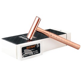 Maquinilla de afeitar de seguridad ecológica de doble filo, de una sola hoja, para mujer, reutilizable, con 5 hojas de afeitar de primera calidad (oro rosa)