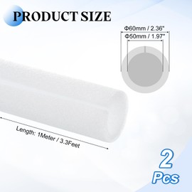 sourcing map 2 Pcs 1.97 Inch 3.3 Feet Pipe Insulation Foam Tube, Hollow Tube Covers for Outdoor Winter Freeze Protection Hot Cold Water Pipe, White OD 2.36"