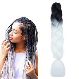 prinfantasy Braiding Hair Extensions 24 Inch Mixed Color Ombre Braids Hair Yaki Texture Coloured Hair Accessories Hair Extensions for Women Girls Black and White Hair Extension,GBBZ072