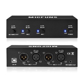 Micfuns MC2 2 Channel 48V Phantom Power Supply with 3.5mm Audio Cable to Connect Audio Interface for Condenser Microphone Music Recording Equipment (2 Channel)