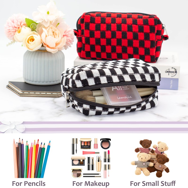 PAZIMIIK Checkered Makeup Bag for Purse Portable Zipper Make Up