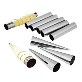 NewlineNY Stainless Steel 10 Pcs FROMAGE POURERS TUBES SET, 6 Circular + 4 Cone Cannoli Pastry Forms