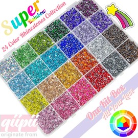 qiipii 24000PCS 24 Color 3mm Crystal Resin Rhinestones w B7000 Jewelry Glue for Bedazzling Crafting Flatback SS10 Colorful Rainbow Stones Gems Diamonds Crystals for Nails Face Makeup Tumblers Crafts