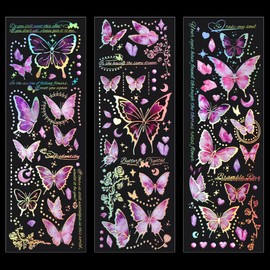 DTLIFEK Butterfly Stickers Holographic Butterfly Decorative Stickers Glitter Butterflies Scrapbooking Stickers Vintage Themes Self Adhesive Stickers for Girls Laptop Crafts Window Envelope Decor