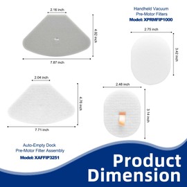 IP3251 Filters Replacement Compatible with Shark IP3251C,IP3252,IP3124,IP3225, IP3253 Cordless PowerDetect Vacuum, 3 Pack Handheld Vacuum Pre-Motor Filters​ + 3 Pack Auto-Empty Dock Pre-Motor Filter