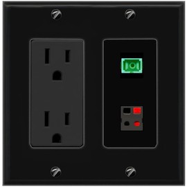 RiteAV 15A Power Outlet 1 Port SC-APC-Simplex 1 SPEAKER Jack Decorative Wall Plate [Black]