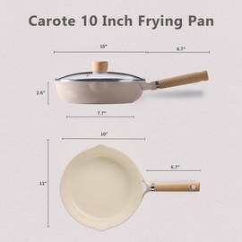 CAROTE 10" Ceramic Frying Pan with Lid, Non Stick Frying Pan Skillet Chef's Pan, Healthy & PFOA/PFAS Free, Induction-Compatible, Taupe